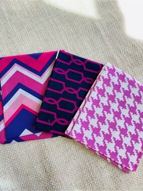 (3) 18x21" Fat Quarters Pink Patterned Cotton Fabric Quilting Crafting NOS